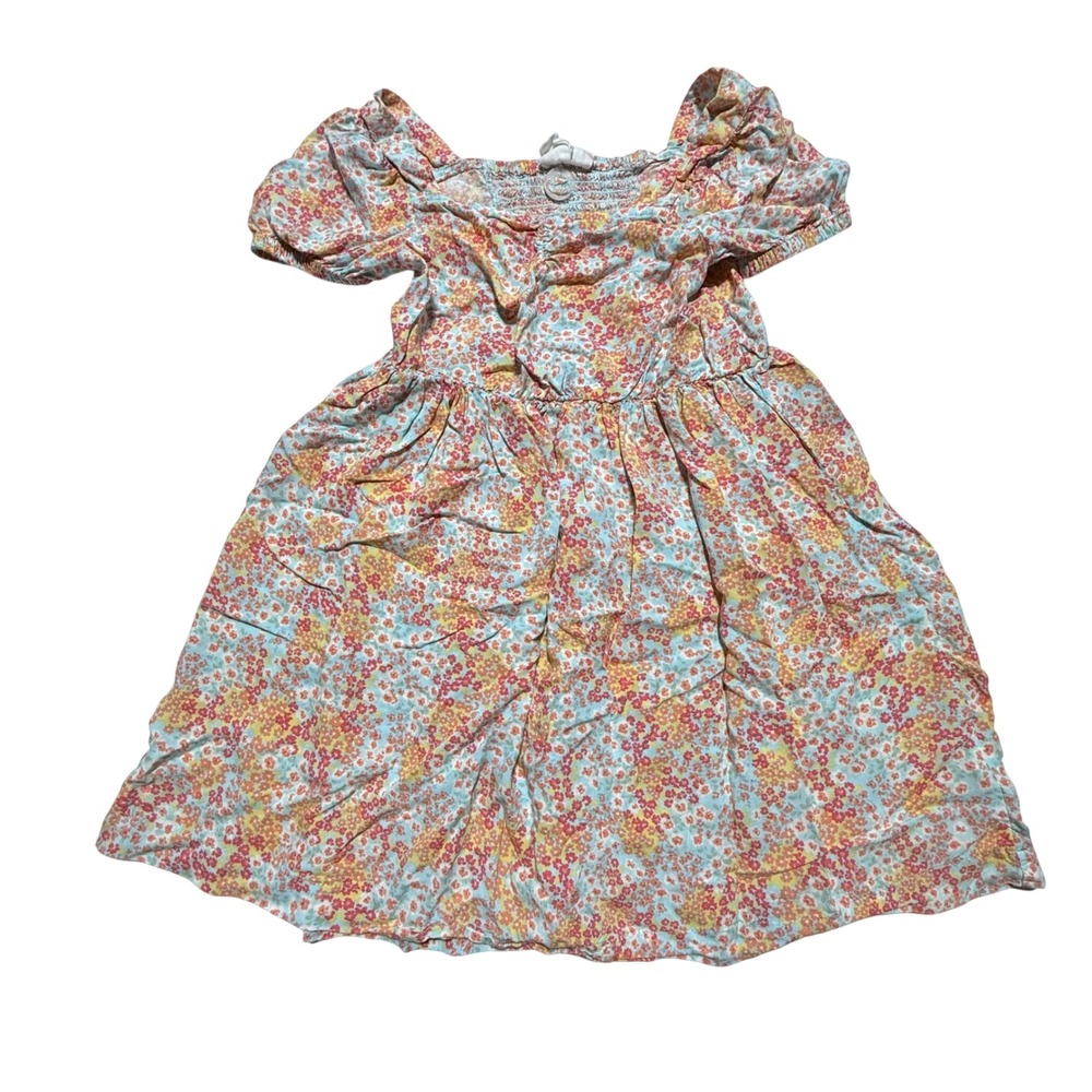 Roxy Girls Floral Smocked Puff Sleeve‎ Dress Multicolor Ditsy Print Size S 7/8
